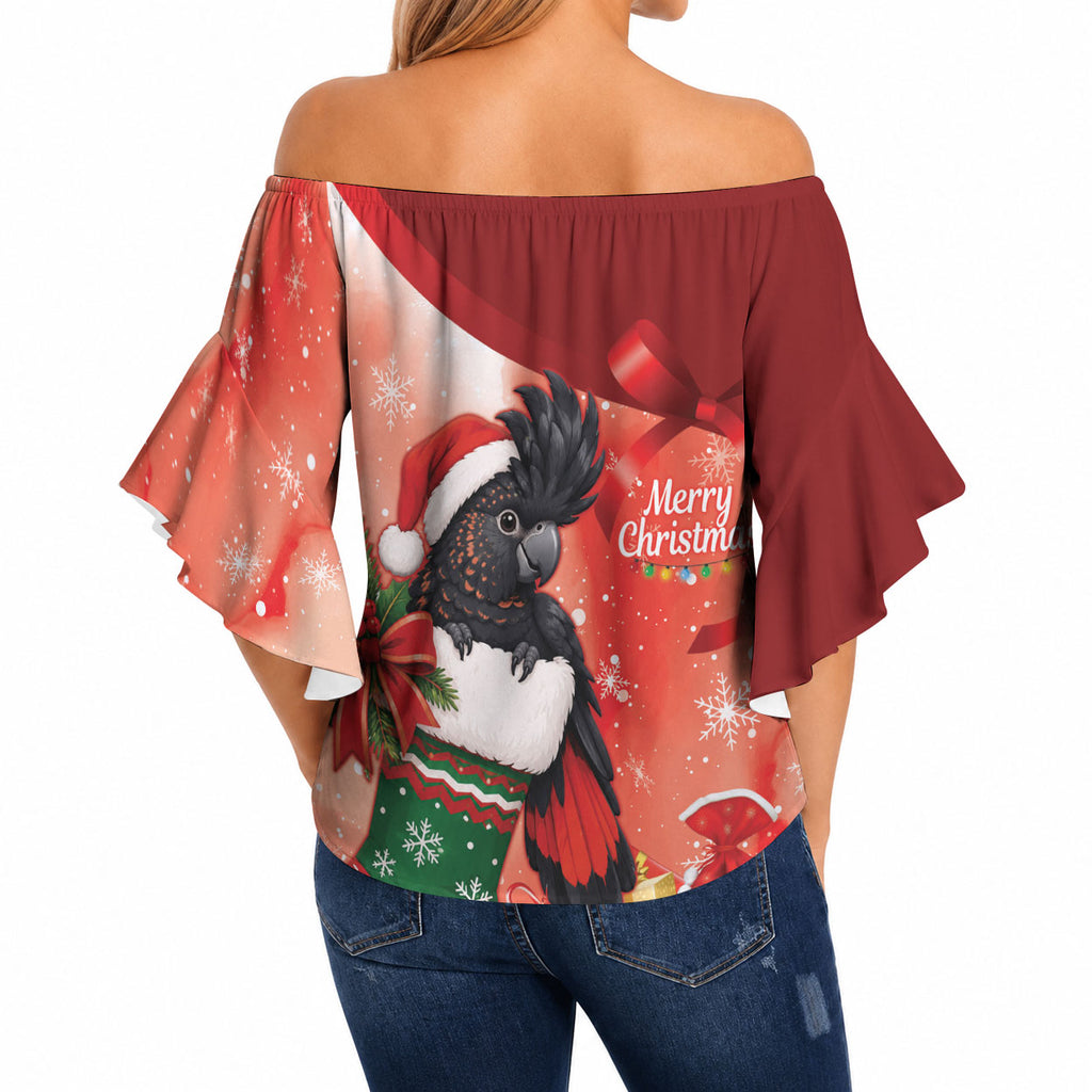 Black Cockatoo Christmas Australia Off Shoulder Wrap Waist Top Aussie Xmas Sock Coquette Bow