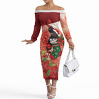 Black Cockatoo Christmas Australia Off The Shoulder Long Sleeve Dress Aussie Xmas Sock Coquette Bow