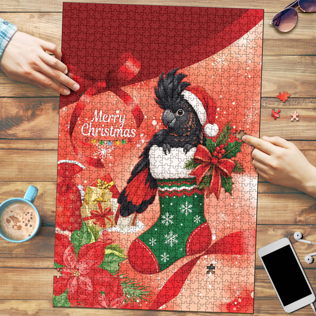 Black Cockatoo Christmas Australia Puzzle Aussie Xmas Sock Coquette Bow
