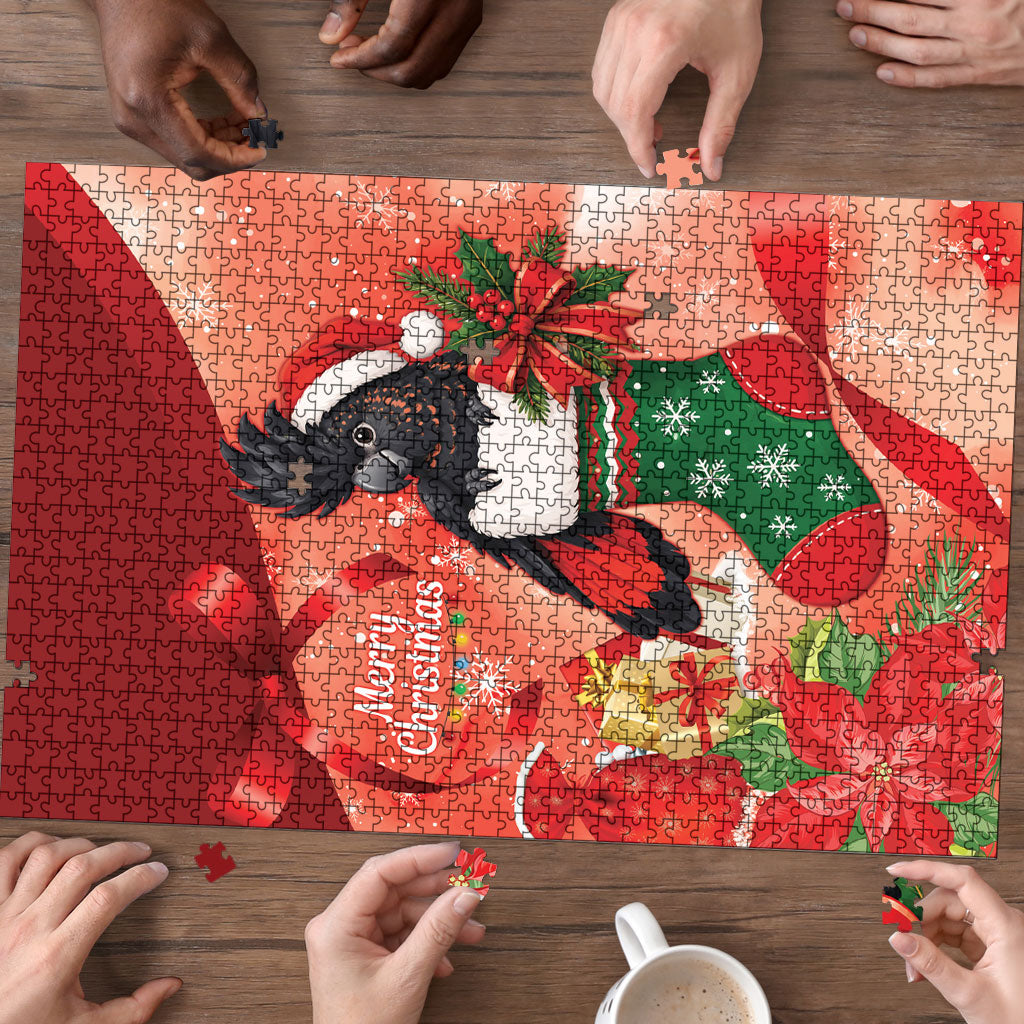 Black Cockatoo Christmas Australia Puzzle Aussie Xmas Sock Coquette Bow
