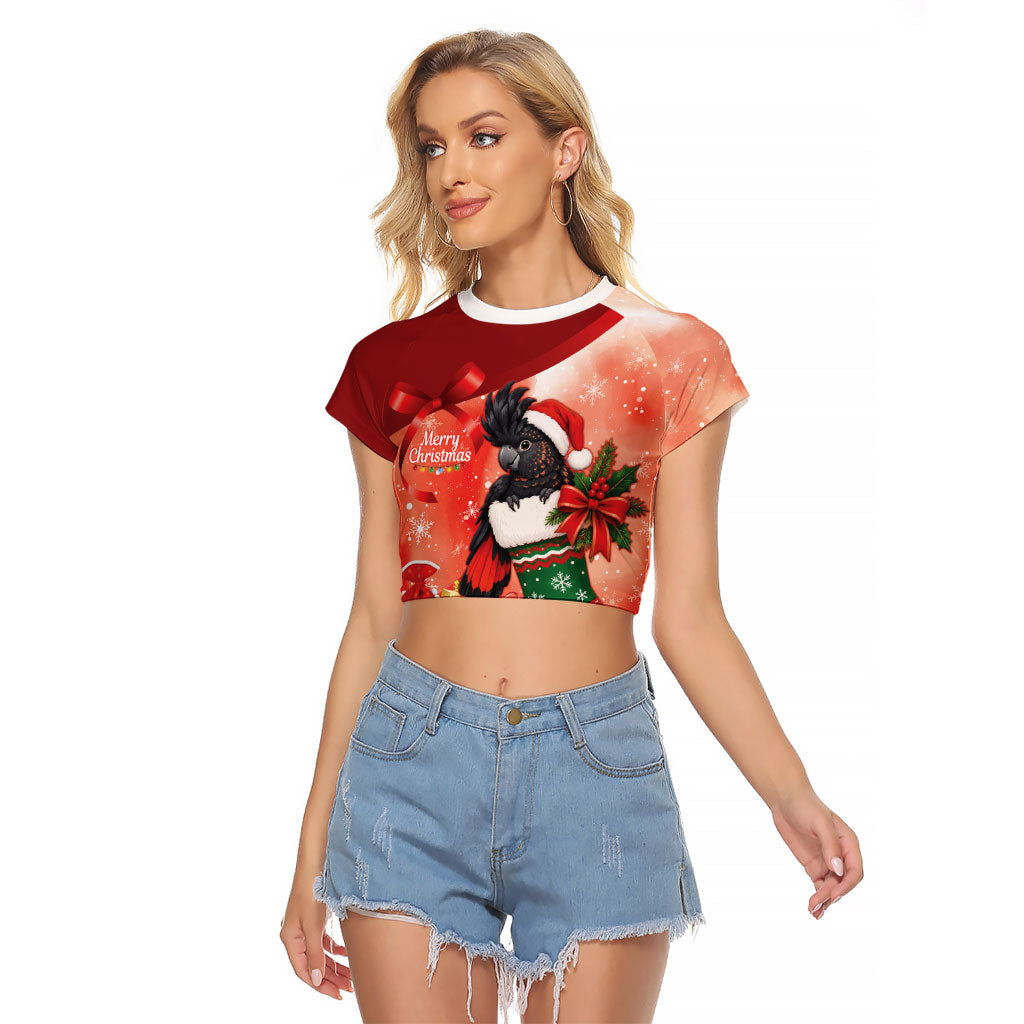 Black Cockatoo Christmas Australia Raglan Cropped T Shirt Aussie Xmas Sock Coquette Bow