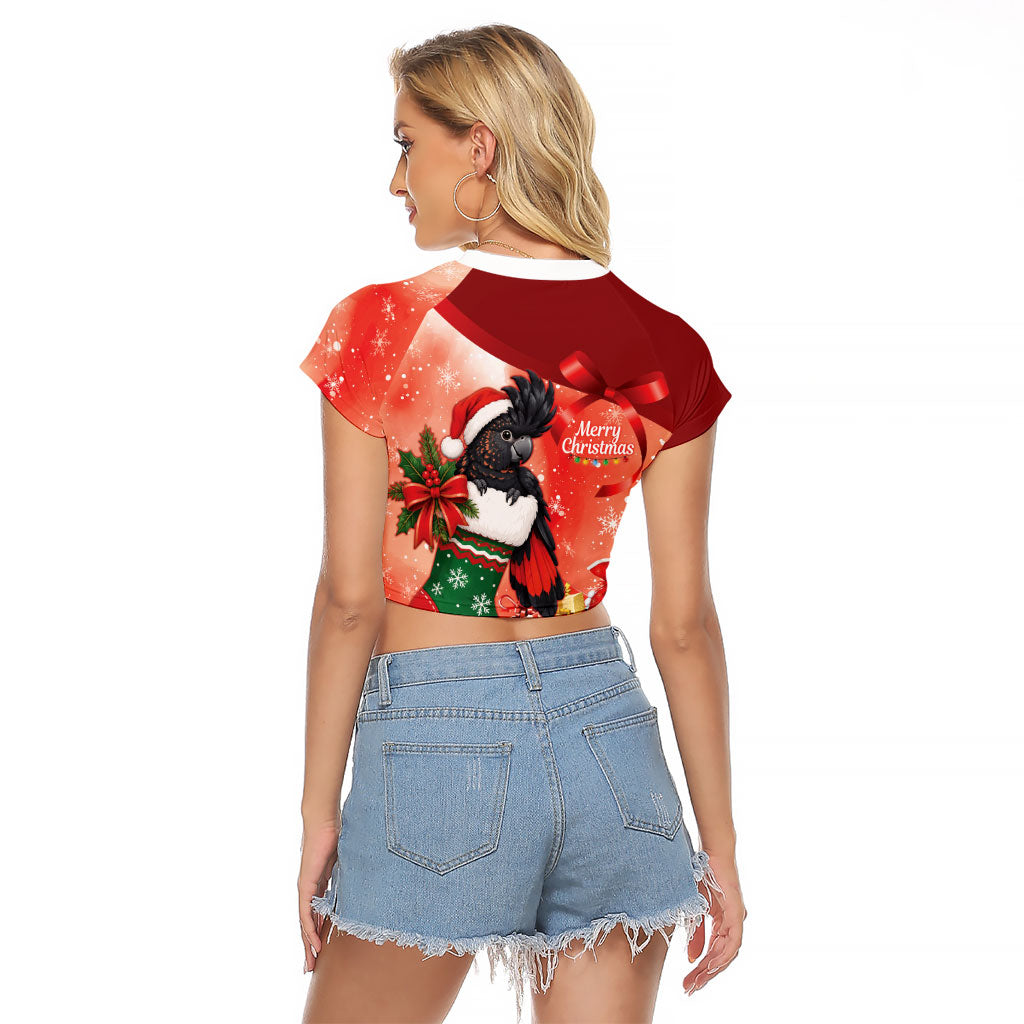 Black Cockatoo Christmas Australia Raglan Cropped T Shirt Aussie Xmas Sock Coquette Bow