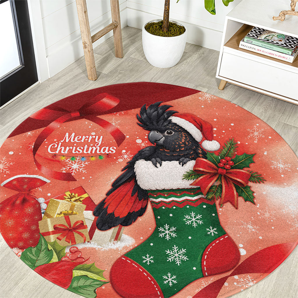 Black Cockatoo Christmas Australia Round Carpet Aussie Xmas Sock Coquette Bow