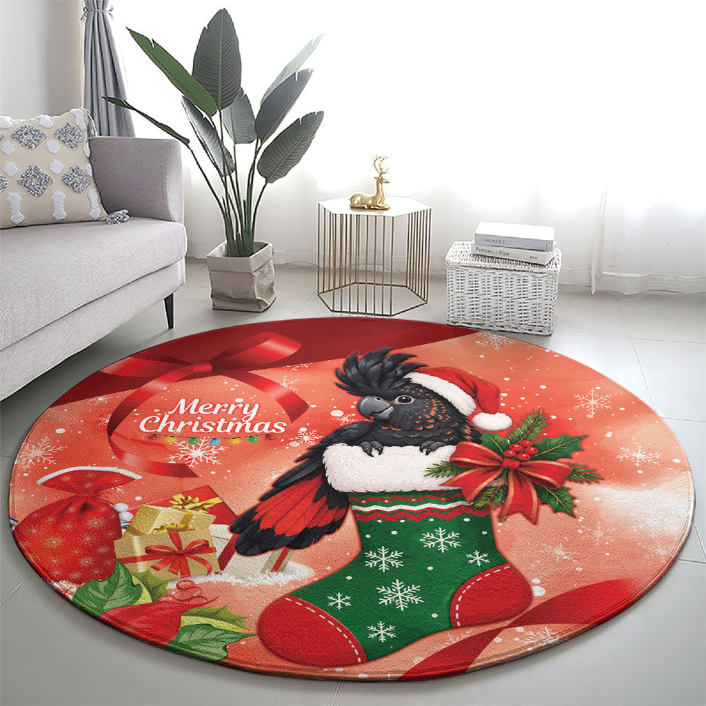 Black Cockatoo Christmas Australia Round Carpet Aussie Xmas Sock Coquette Bow
