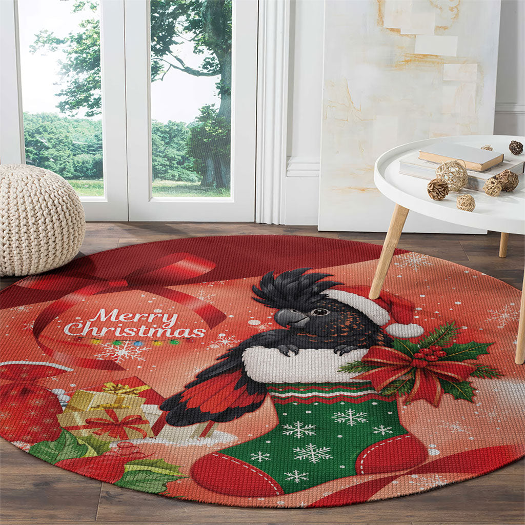 Black Cockatoo Christmas Australia Round Carpet Aussie Xmas Sock Coquette Bow