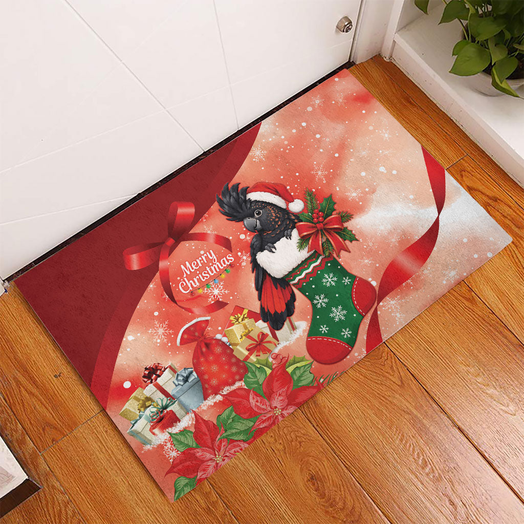 Black Cockatoo Christmas Australia Rubber Doormat Aussie Xmas Sock Coquette Bow