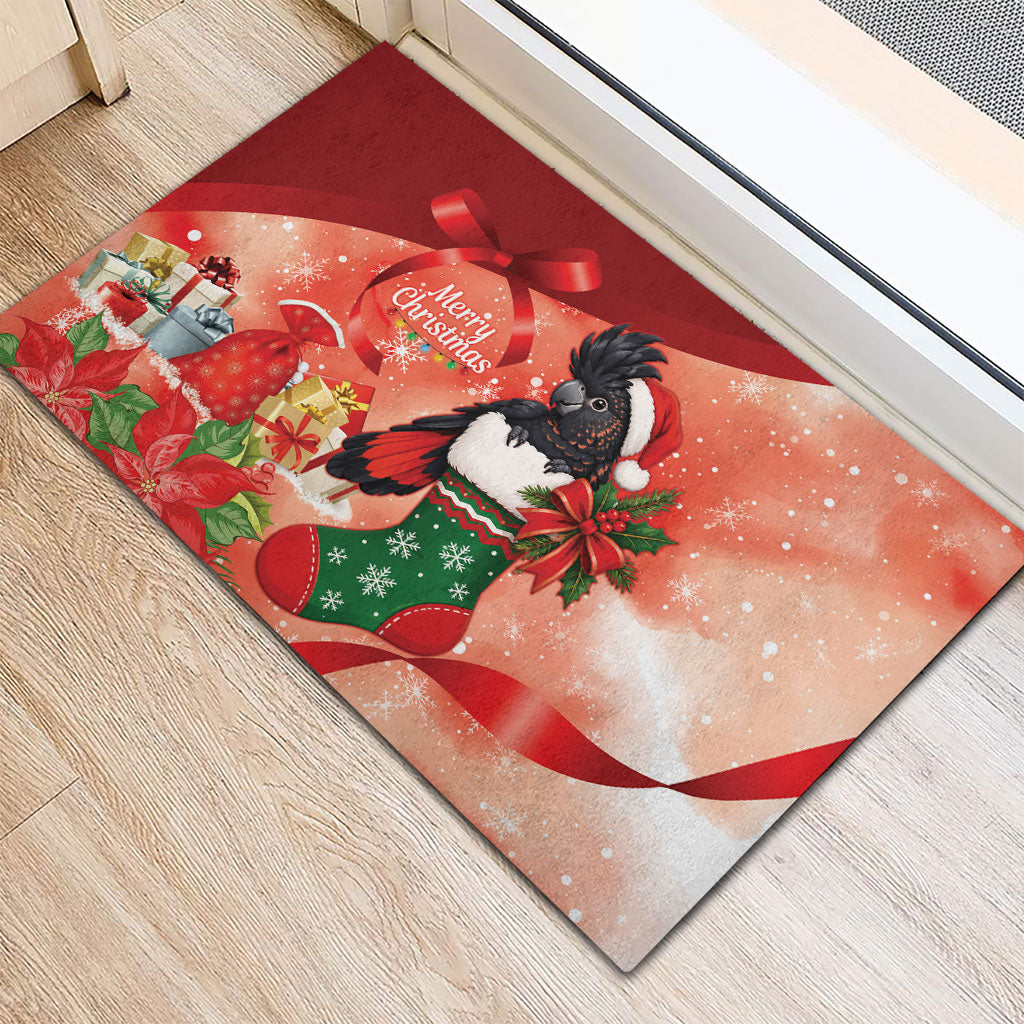 Black Cockatoo Christmas Australia Rubber Doormat Aussie Xmas Sock Coquette Bow