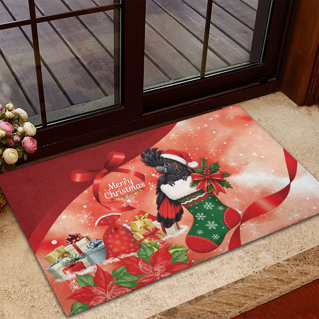 Black Cockatoo Christmas Australia Rubber Doormat Aussie Xmas Sock Coquette Bow