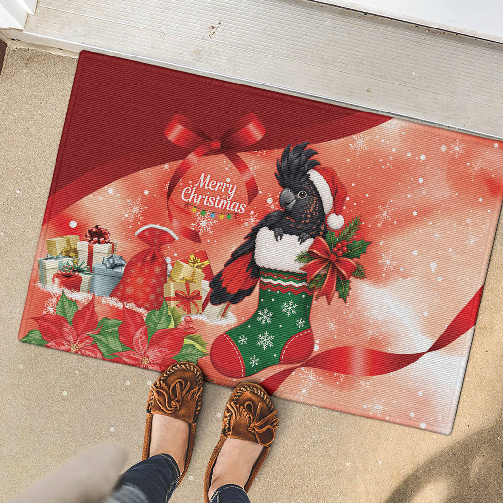 Black Cockatoo Christmas Australia Rubber Doormat Aussie Xmas Sock Coquette Bow