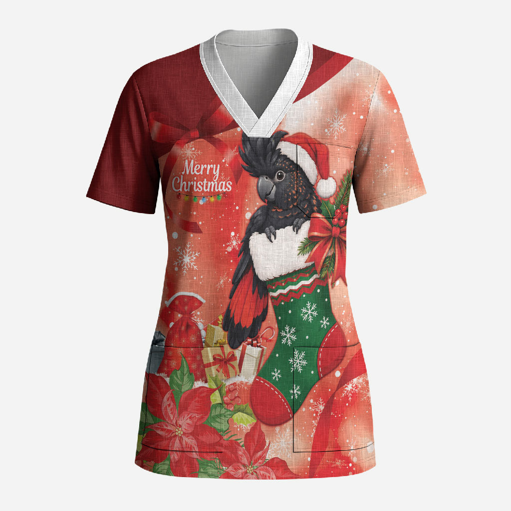 Black Cockatoo Christmas Australia Scrub Top Aussie Xmas Sock Coquette Bow
