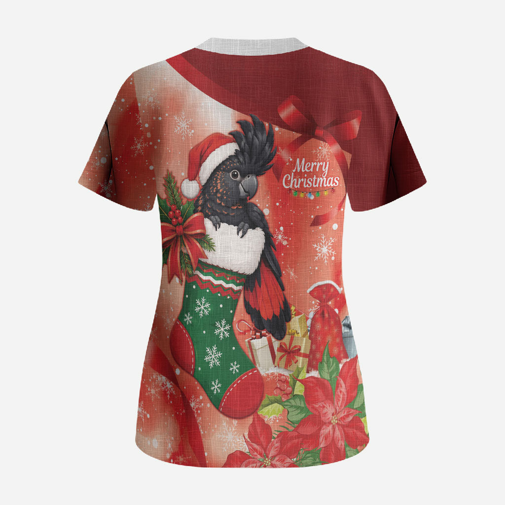 Black Cockatoo Christmas Australia Scrub Top Aussie Xmas Sock Coquette Bow