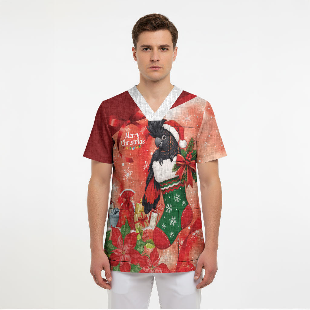 Black Cockatoo Christmas Australia Scrub Top Aussie Xmas Sock Coquette Bow