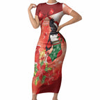 Black Cockatoo Christmas Australia Short Sleeve Bodycon Dress Aussie Xmas Sock Coquette Bow