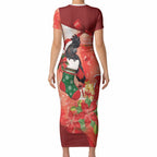 Black Cockatoo Christmas Australia Short Sleeve Bodycon Dress Aussie Xmas Sock Coquette Bow