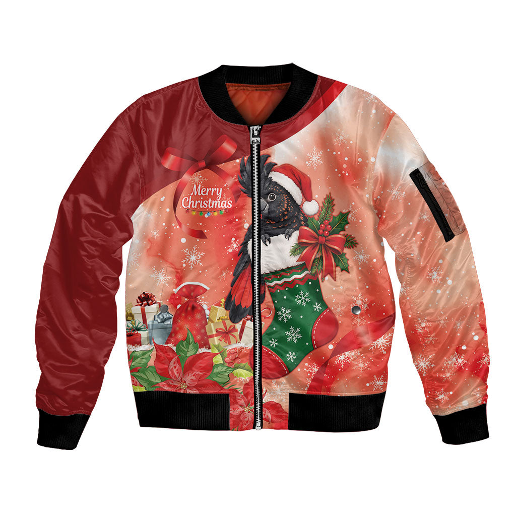 Black Cockatoo Christmas Australia Sleeve Zip Bomber Jacket Aussie Xmas Sock Coquette Bow