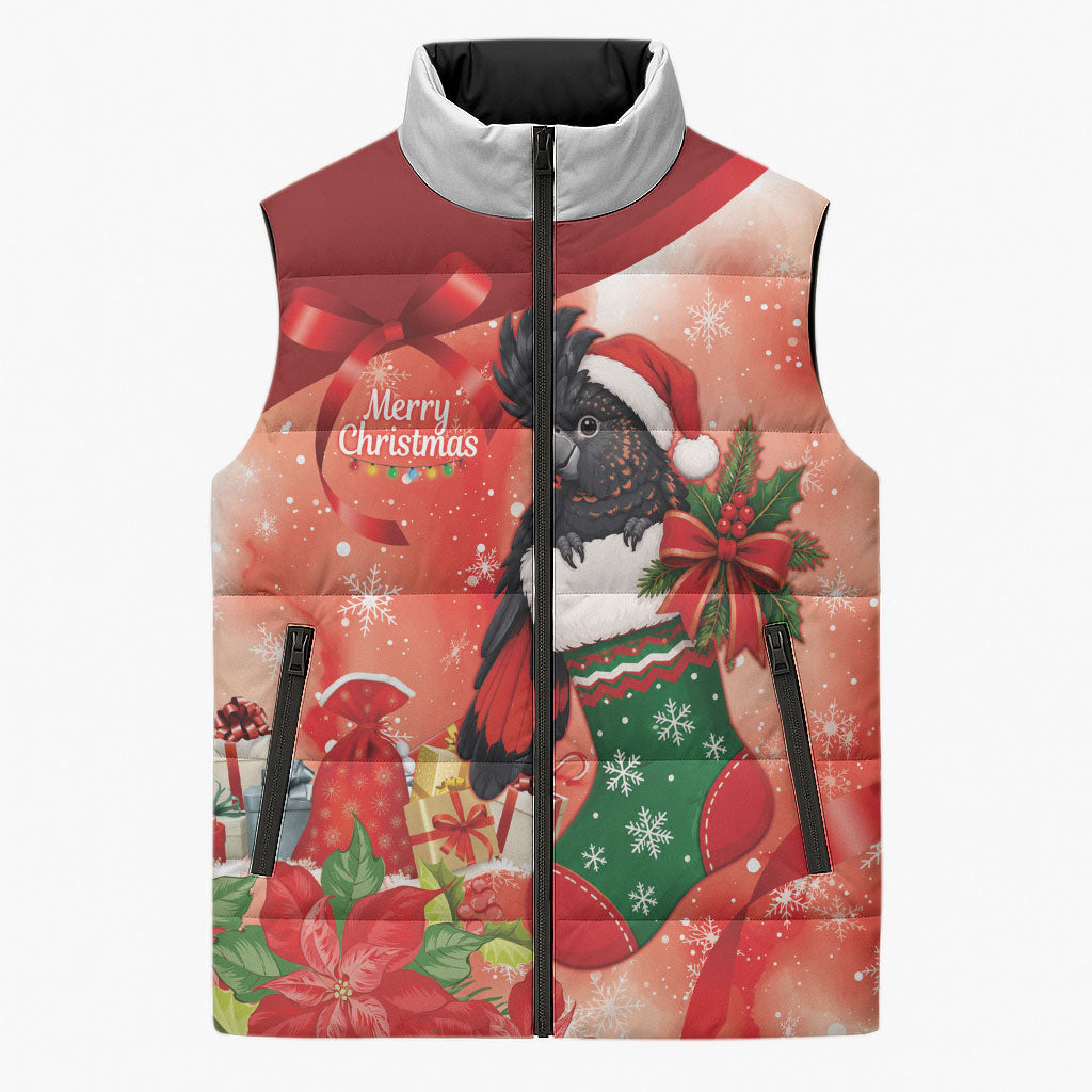 Black Cockatoo Christmas Australia Sleeveless Puffer Jacket Aussie Xmas Sock Coquette Bow
