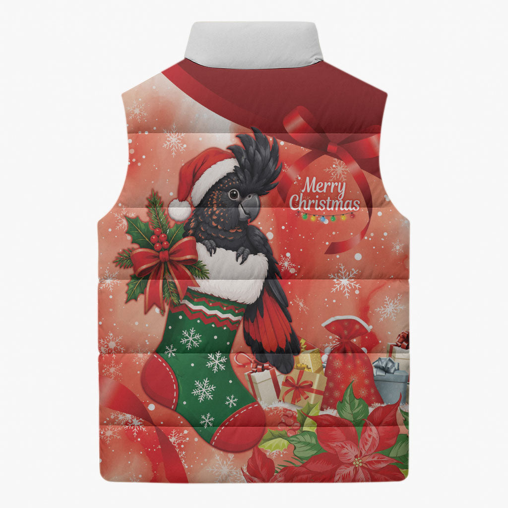 Black Cockatoo Christmas Australia Sleeveless Puffer Jacket Aussie Xmas Sock Coquette Bow