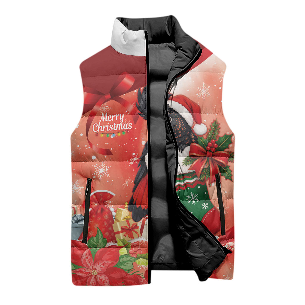 Black Cockatoo Christmas Australia Sleeveless Puffer Jacket Aussie Xmas Sock Coquette Bow