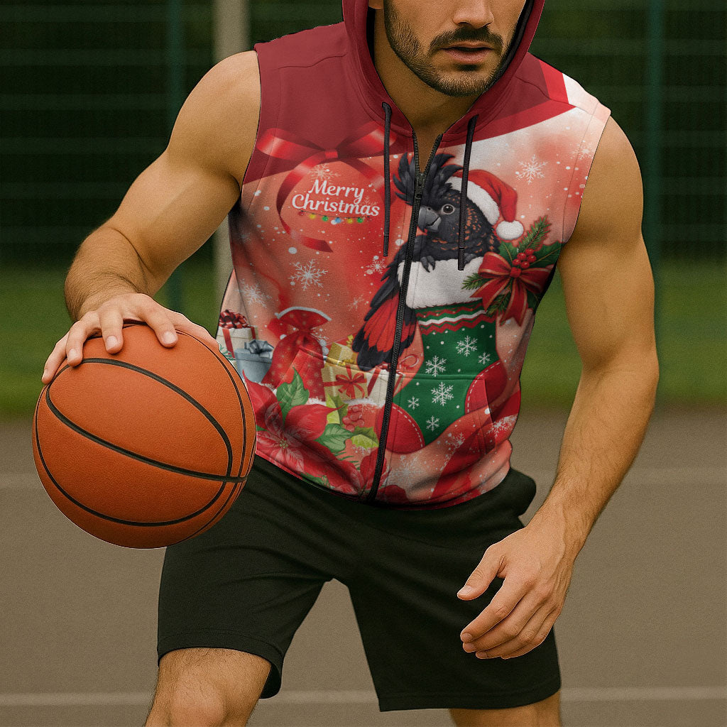 Black Cockatoo Christmas Australia Sleeveless Zip Hoodie Aussie Xmas Sock Coquette Bow