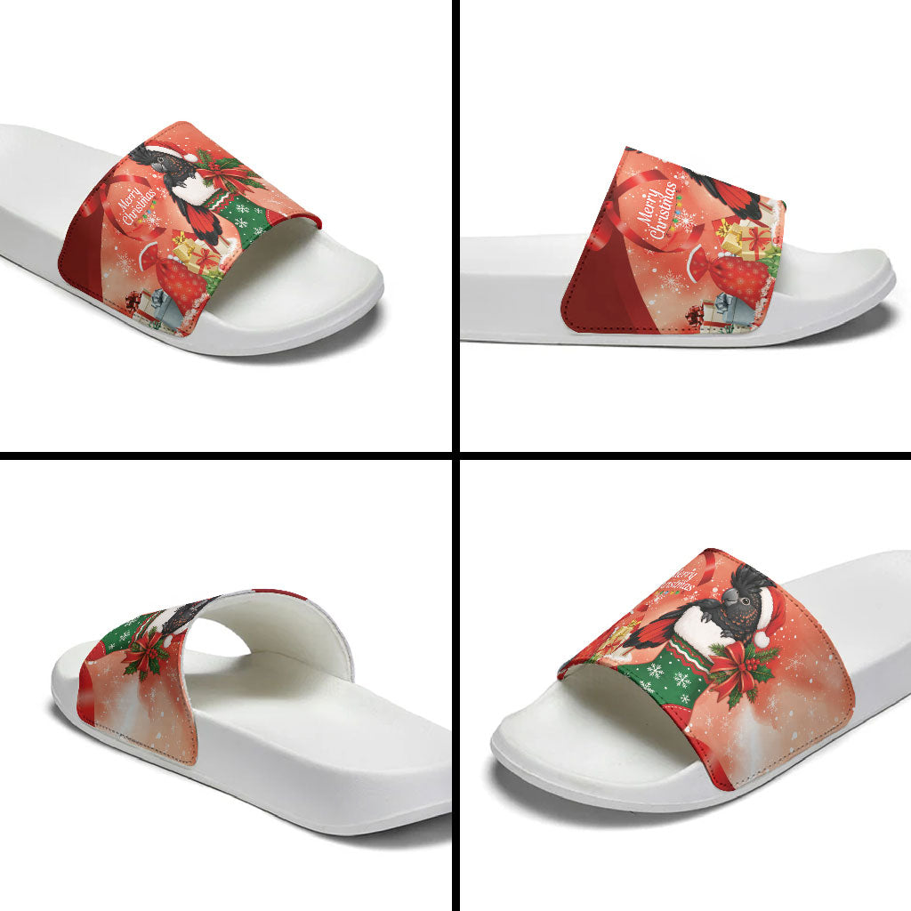 Black Cockatoo Christmas Australia Slide Sandals Aussie Xmas Sock Coquette Bow