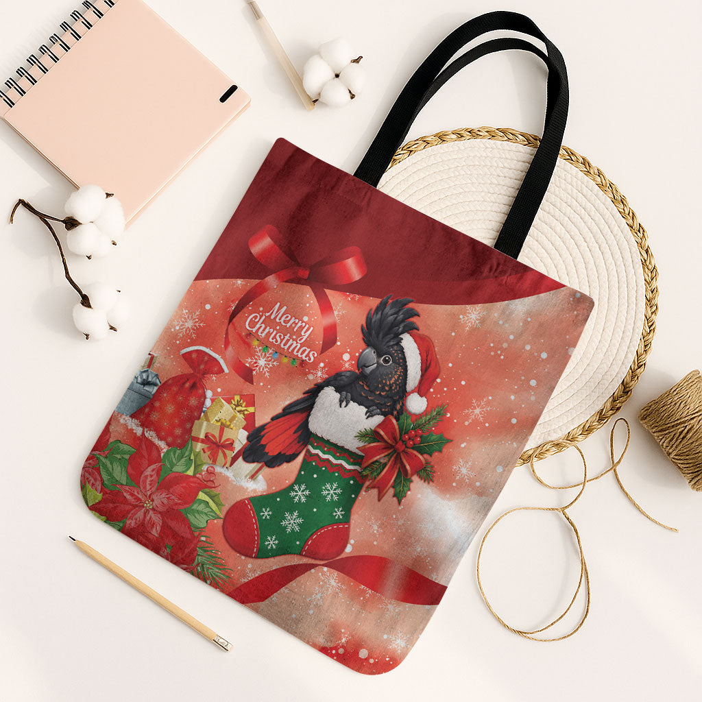Black Cockatoo Christmas Australia Tote Bag Aussie Xmas Sock Coquette Bow