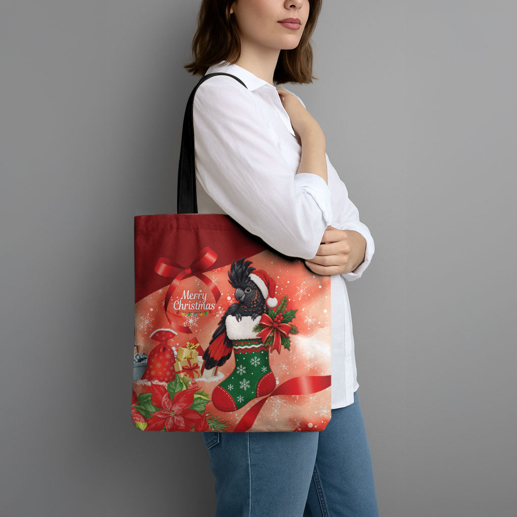Black Cockatoo Christmas Australia Tote Bag Aussie Xmas Sock Coquette Bow