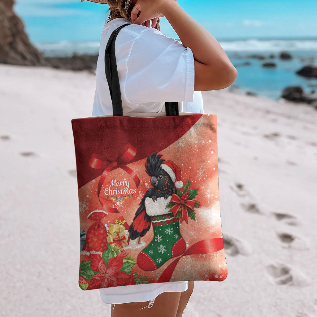 Black Cockatoo Christmas Australia Tote Bag Aussie Xmas Sock Coquette Bow