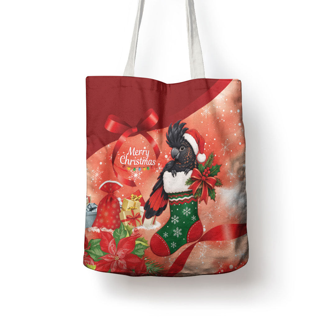 Black Cockatoo Christmas Australia Tote Bag Aussie Xmas Sock Coquette Bow