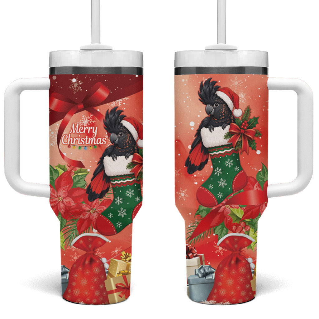 Black Cockatoo Christmas Australia Tumbler With Handle Aussie Xmas Sock Coquette Bow