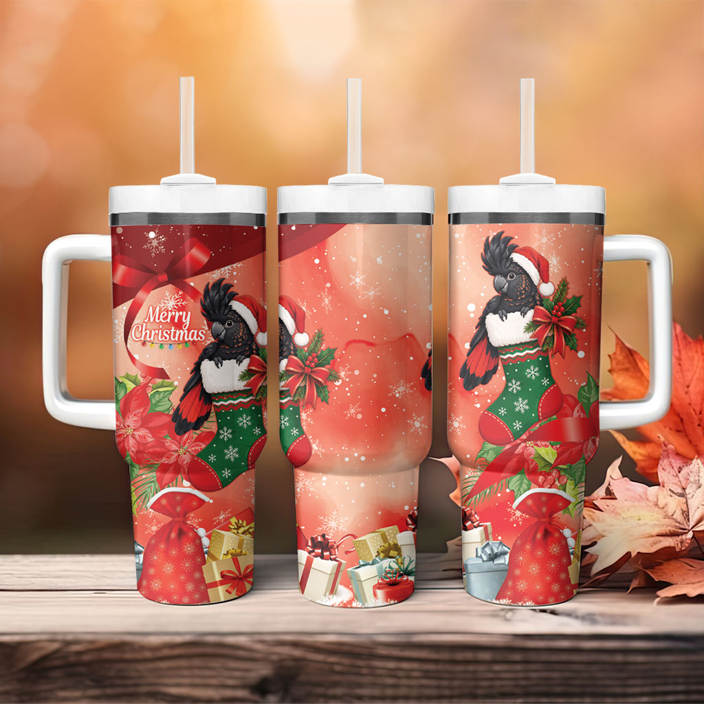 Black Cockatoo Christmas Australia Tumbler With Handle Aussie Xmas Sock Coquette Bow