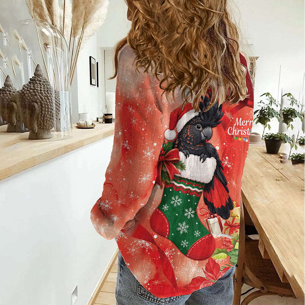 Black Cockatoo Christmas Australia Women Casual Shirt Aussie Xmas Sock Coquette Bow