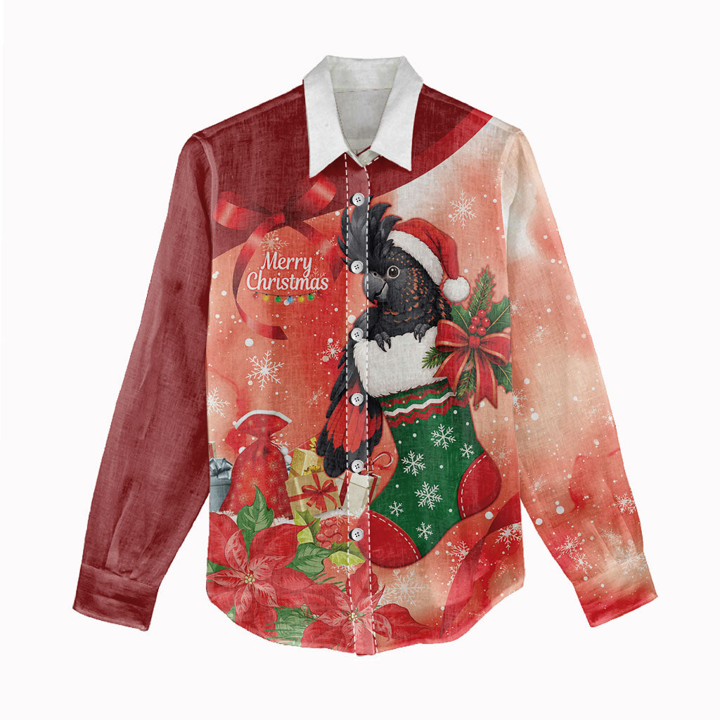 Black Cockatoo Christmas Australia Women Casual Shirt Aussie Xmas Sock Coquette Bow