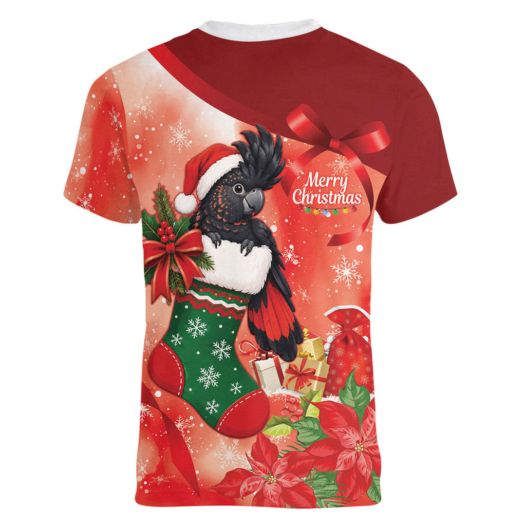 Black Cockatoo Christmas Australia Women V-Neck T-Shirt Aussie Xmas Sock Coquette Bow