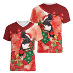 Black Cockatoo Christmas Australia Women V-Neck T-Shirt Aussie Xmas Sock Coquette Bow