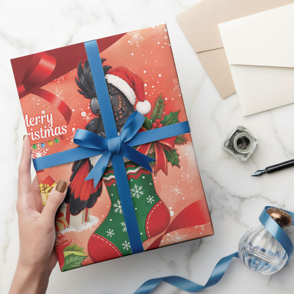 Black Cockatoo Christmas Australia Wrapping Paper Aussie Xmas Sock Coquette Bow