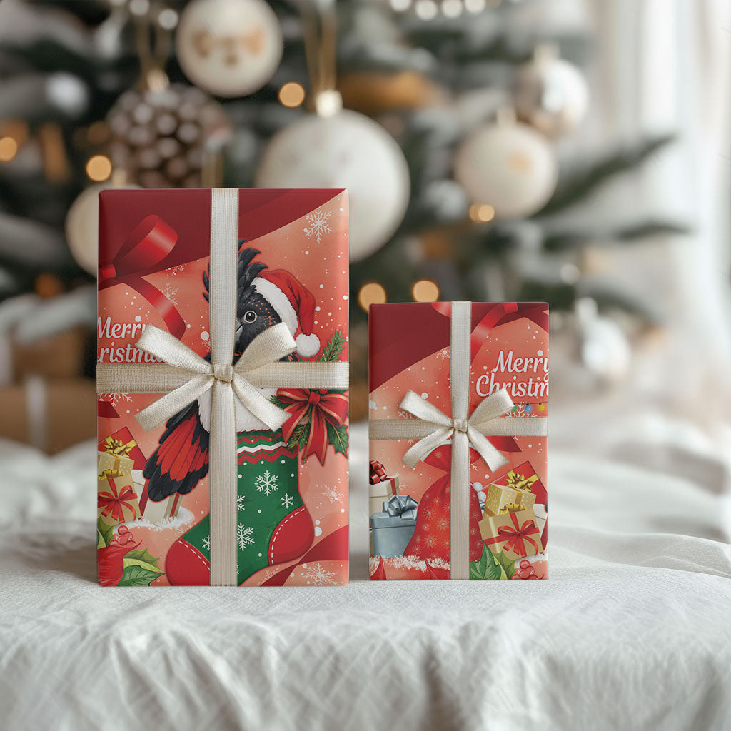 Black Cockatoo Christmas Australia Wrapping Paper Aussie Xmas Sock Coquette Bow