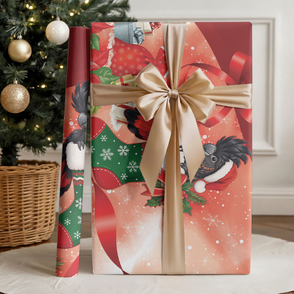 Black Cockatoo Christmas Australia Wrapping Paper Aussie Xmas Sock Coquette Bow