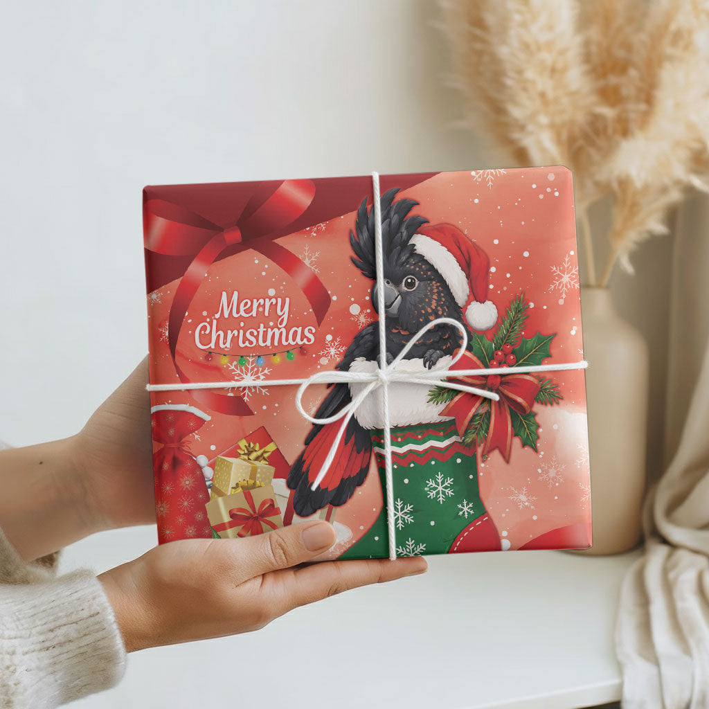 Black Cockatoo Christmas Australia Wrapping Paper Aussie Xmas Sock Coquette Bow