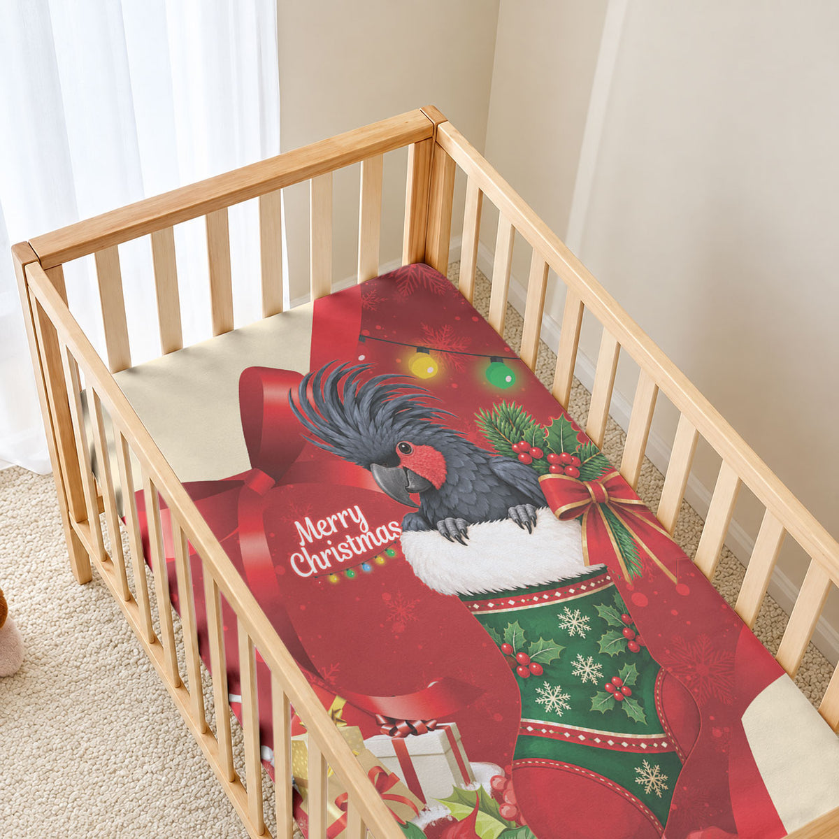 Palm Cockatoo Christmas Australia Baby Bed Cover Aussie Xmas Sock Coquette Bow