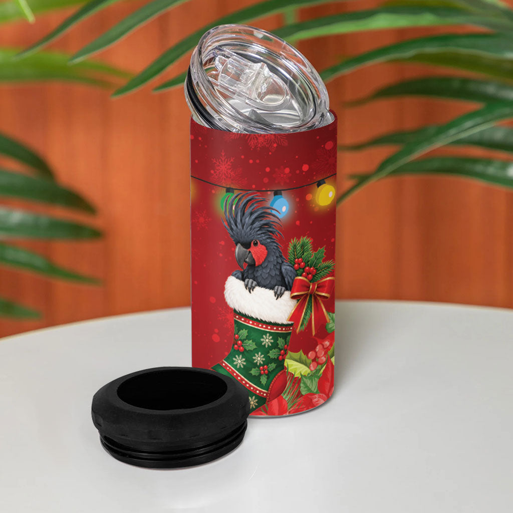 Palm Cockatoo Christmas Australia 4 in 1 Can Cooler Tumbler Aussie Xmas Sock Coquette Bow