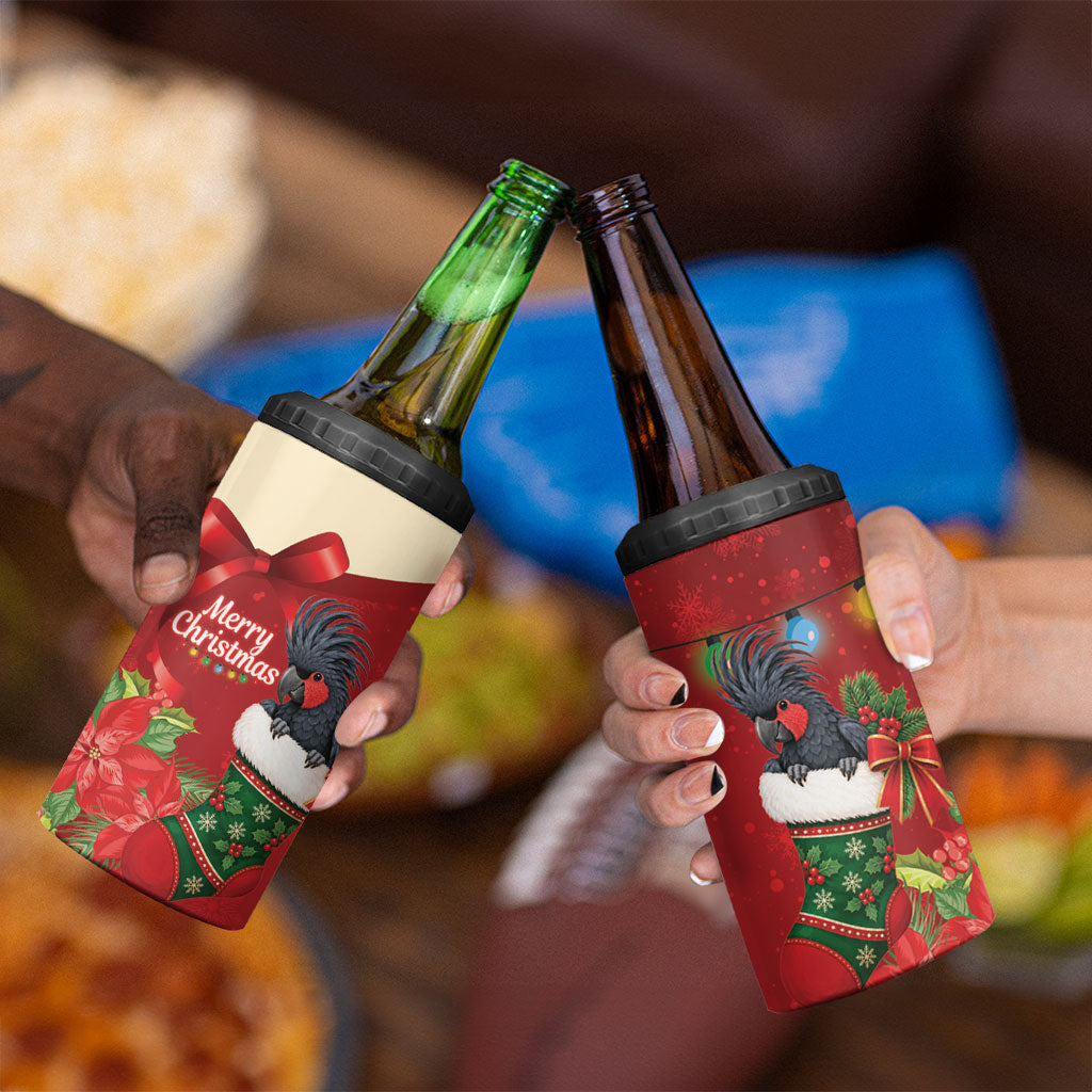 Palm Cockatoo Christmas Australia 4 in 1 Can Cooler Tumbler Aussie Xmas Sock Coquette Bow
