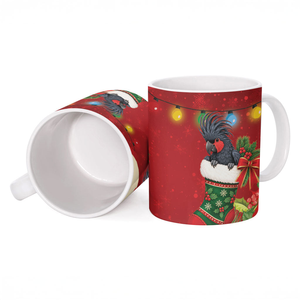 Palm Cockatoo Christmas Australia Ceramic Mug Aussie Xmas Sock Coquette Bow