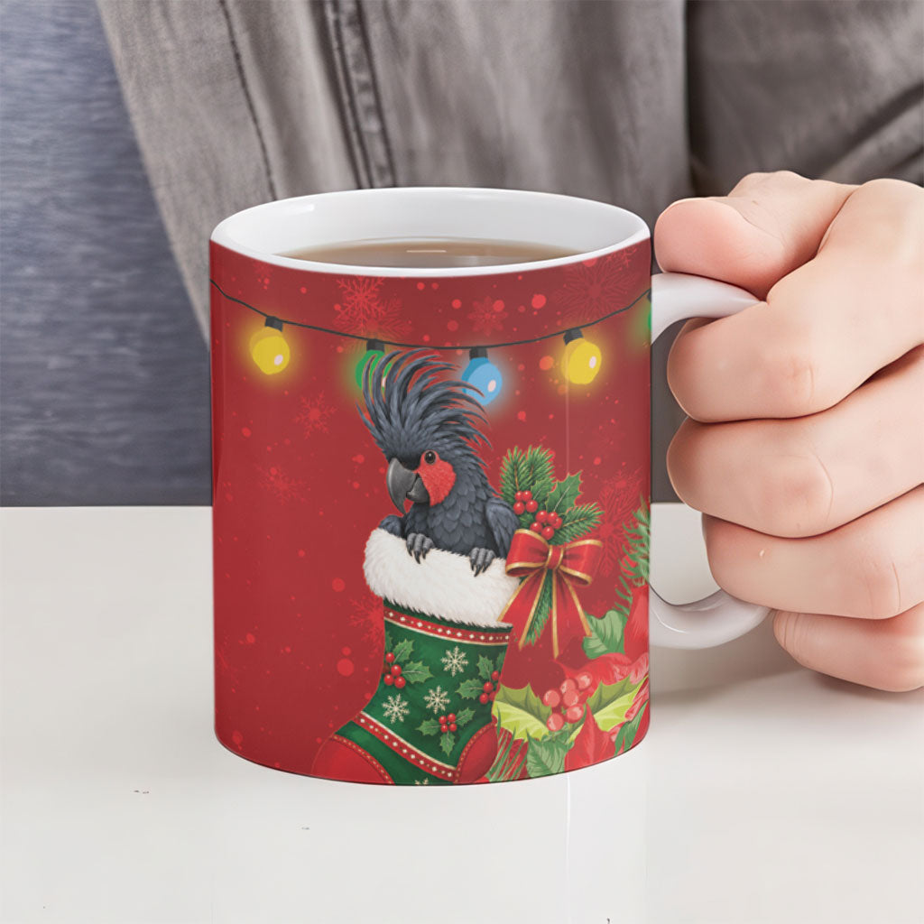 Palm Cockatoo Christmas Australia Ceramic Mug Aussie Xmas Sock Coquette Bow