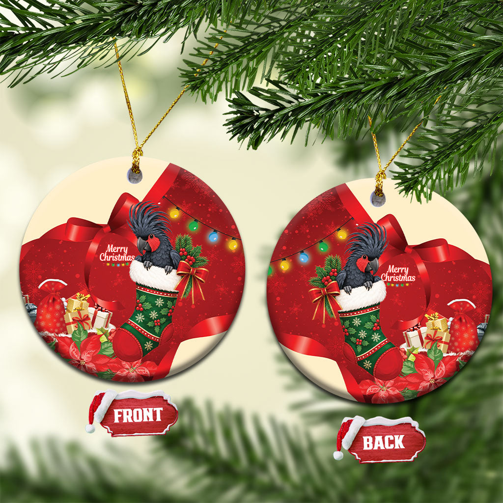 Palm Cockatoo Christmas Australia Ceramic Ornament Aussie Xmas Sock Coquette Bow