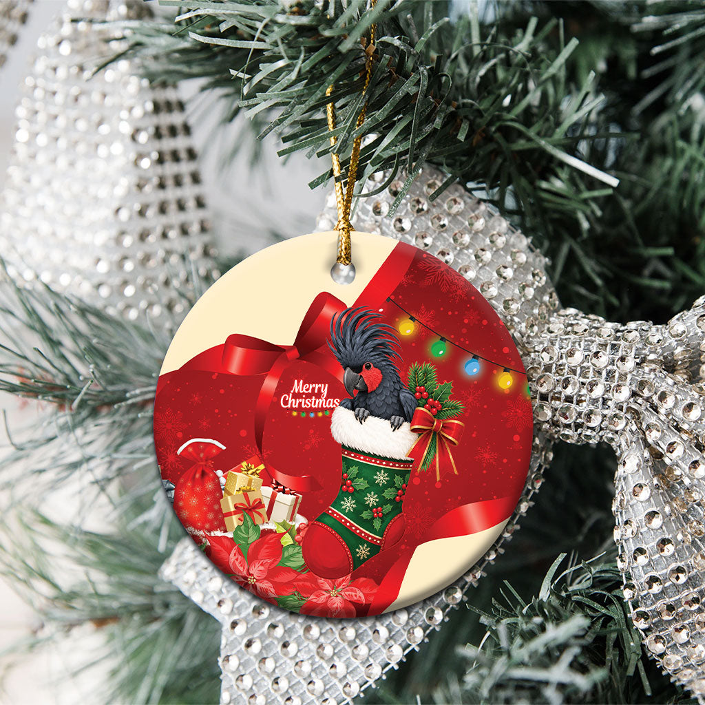 Palm Cockatoo Christmas Australia Ceramic Ornament Aussie Xmas Sock Coquette Bow