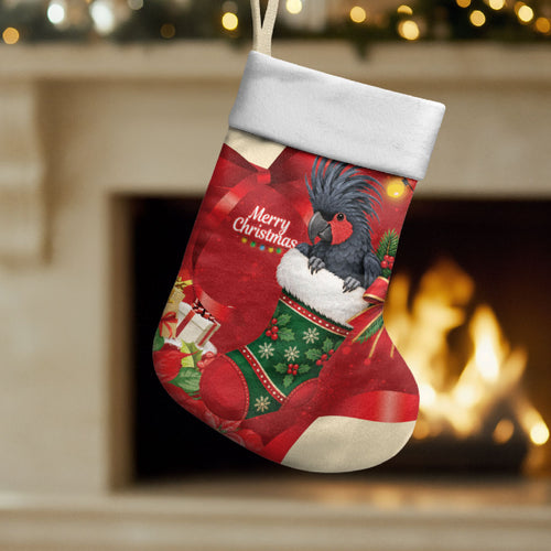 Palm Cockatoo Christmas Australia Christmas Stocking Aussie Xmas Sock Coquette Bow