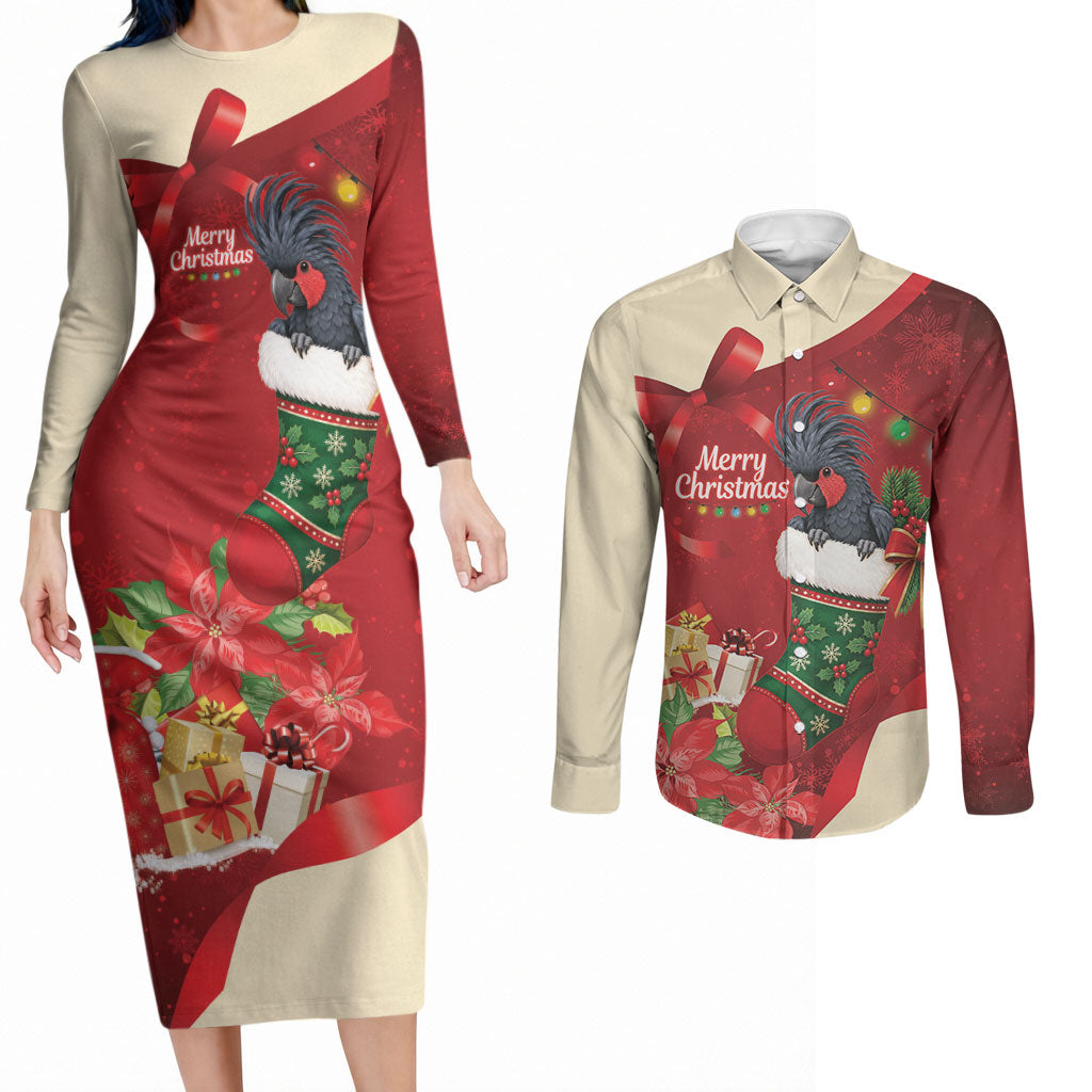 Palm Cockatoo Christmas Australia Couples Matching Long Sleeve Bodycon Dress and Long Sleeve Button Shirt Aussie Xmas Sock Coquette Bow