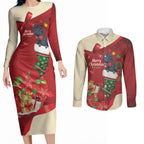 Palm Cockatoo Christmas Australia Couples Matching Long Sleeve Bodycon Dress and Long Sleeve Button Shirt Aussie Xmas Sock Coquette Bow