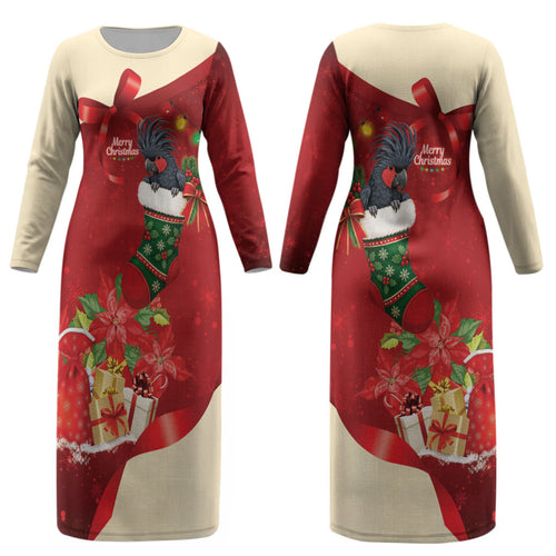 Palm Cockatoo Christmas Australia Couples Matching Long Sleeve Bodycon Dress and Long Sleeve Button Shirt Aussie Xmas Sock Coquette Bow