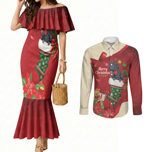 Palm Cockatoo Christmas Australia Couples Matching Mermaid Dress and Long Sleeve Button Shirt Aussie Xmas Sock Coquette Bow